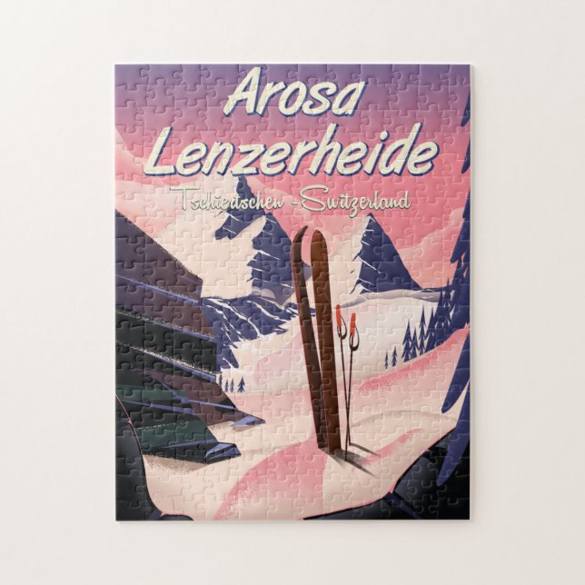 Arosa Lenzerheide, Schweiz ski poster. Magnet Pussel (Vertikal)