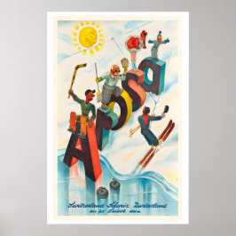 Arosa Schweiz Berg Snö Vinter Vintage Skidor Poster