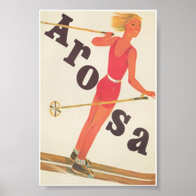 Arosa Schweiz Retro Vintage Ski Poster (Framsidan)