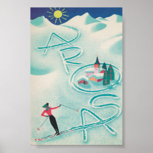 Arosa Schweiz Retro Vintage Ski Poster