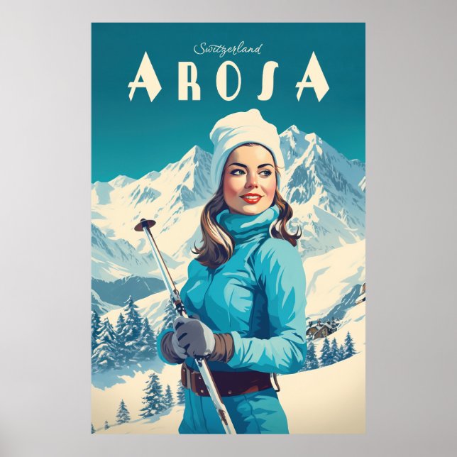 Arosa, Schweiz, Ski Poster (Framsidan)