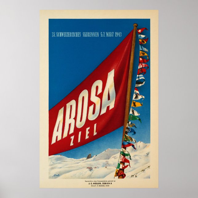 Arosa, Schweiz, Ski Travel Poster (Framsidan)