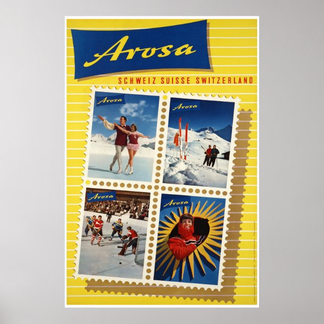 Arosa, Schweiz, Ski Travel Poster (Framsidan)