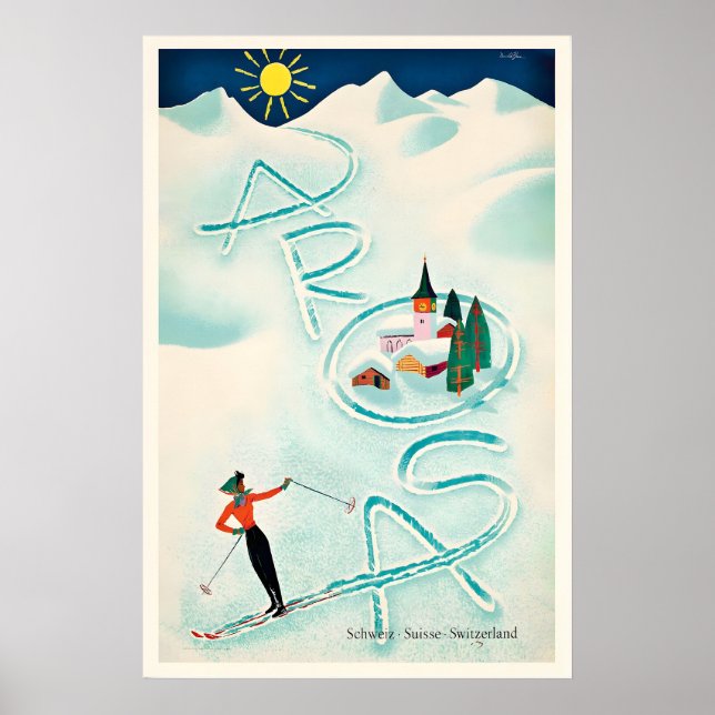 Arosa Switzerland Schweiz Suisse Vintage Ski Poster (Framsidan)