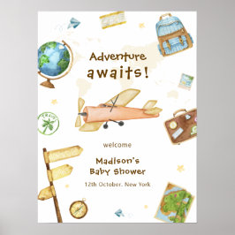 Around The World Airplane Baby Shower Welcome Poster