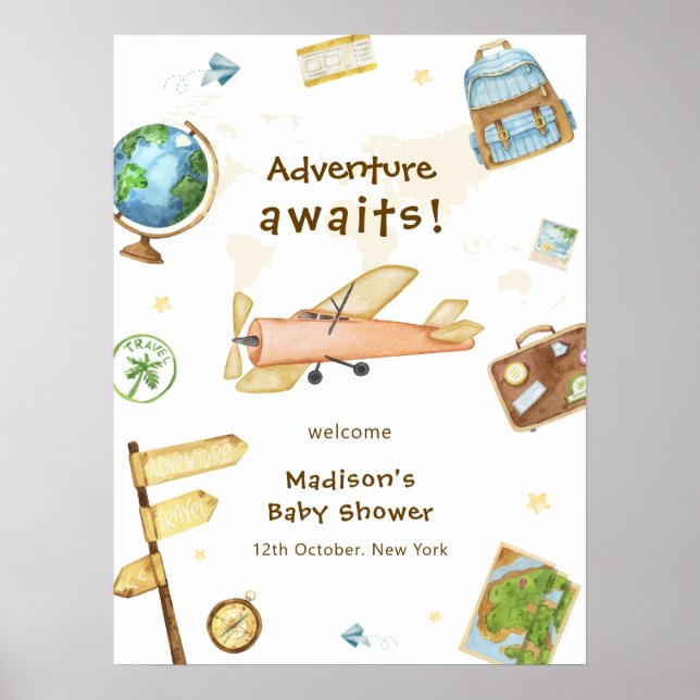 Around The World Airplane Baby Shower Welcome  Poster (Framsidan)