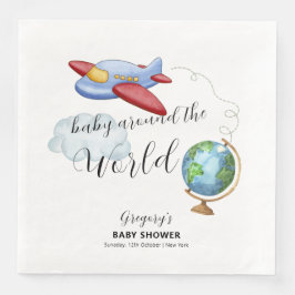 Around The World Map Airplane Boy Baby Shower Pappersservett