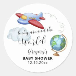 Around The World Map Airplane Boy Baby Shower Runt Klistermärke