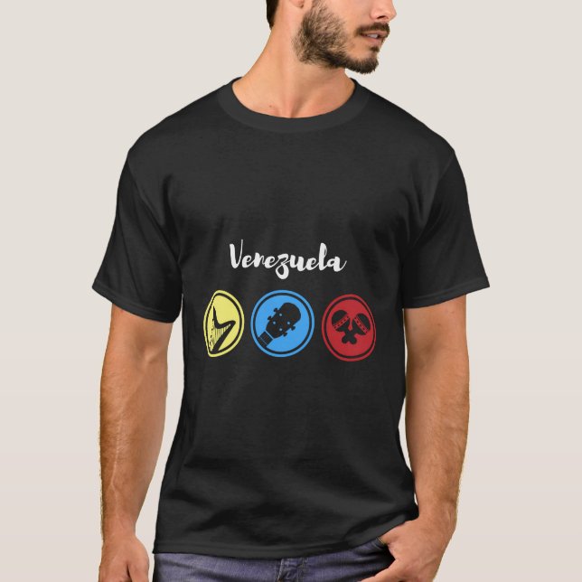 Arpa Cuatro Y Maraca Venezuelan Music T Shirt (Framsida)