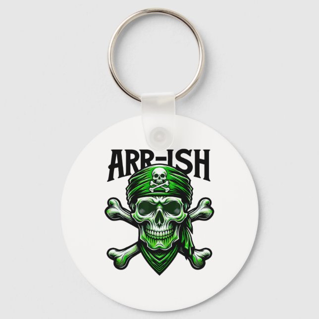 Arr-ish Irländsk Pirat St. Patricks Dag Dödskalle  Nyckelring (Framsida)