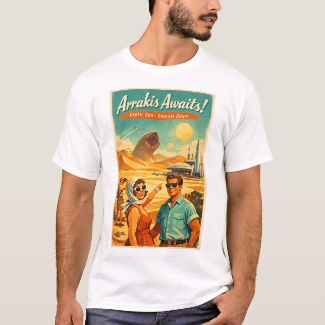 Arrakis väntar – Retro 1950-tals Sci-Fi-resposter  T Shirt (Framsida)