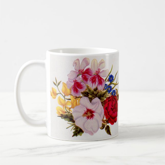 arrangemang blombukettblomma från 1800-talet kaffemugg (Vänster)
