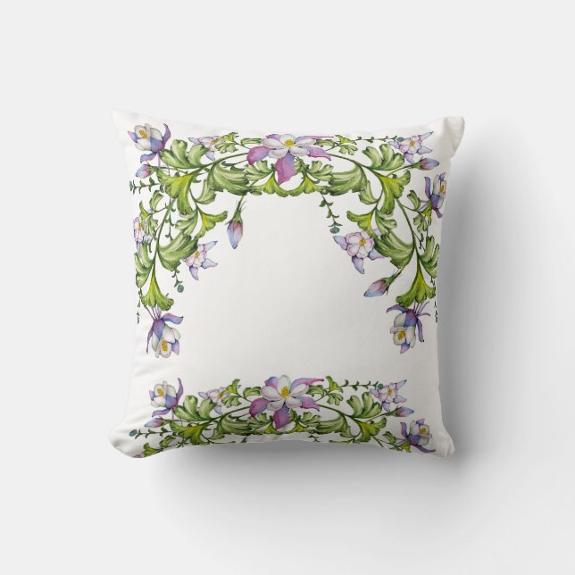Arrangemang, fint känslig kolumbine-blomma kudde (Framsida)