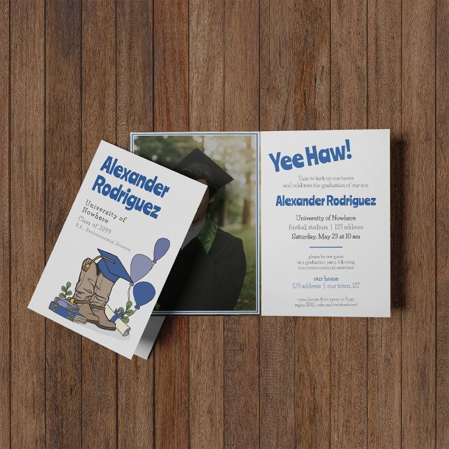 Arrangemang för Blue Studentmössa Cowboy Boot Inbjudan (Skapare uppladdad)