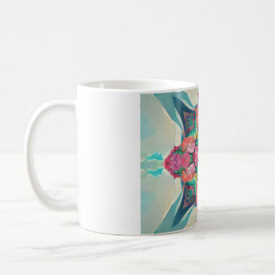 Arrangemang geometri för fyra hörnstenar i ro-blom kaffemugg