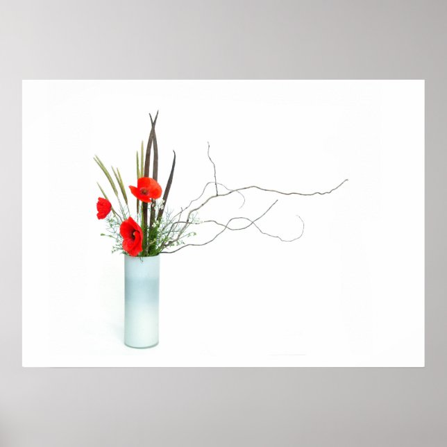 arrangemang ikebana med röda vallmoblommor poster (Framsidan)