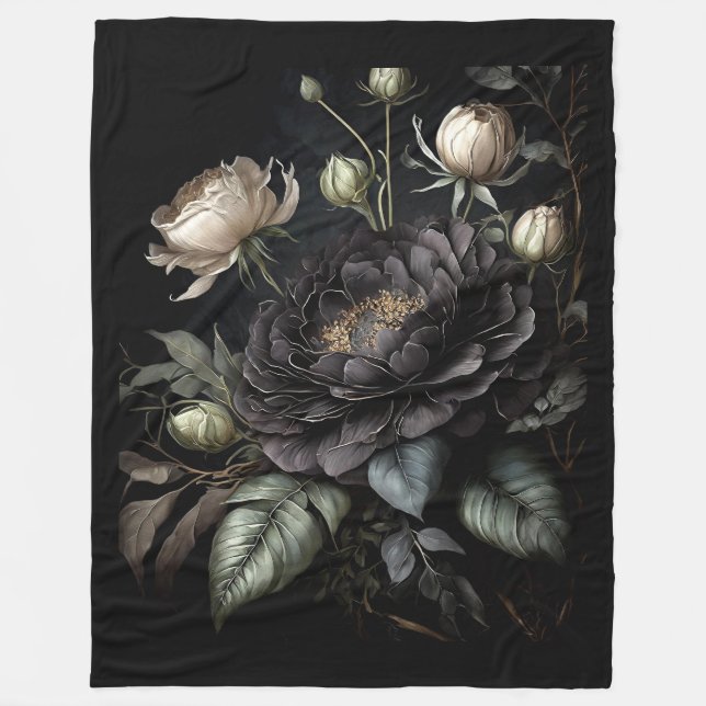 Arrangemang svart blomma från Gothic Ro Fleecefilt (Framsidan)