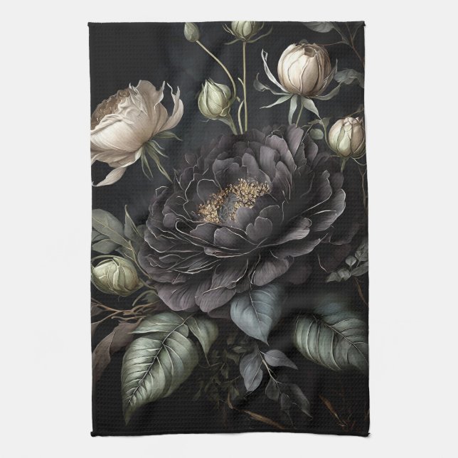 Arrangemang svart blomma från Gothic Ro Kökshandduk (Vertikal)