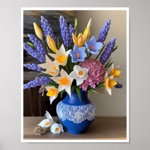 Arrangemanga Daffodils för Blommigten Blå Vas Poster