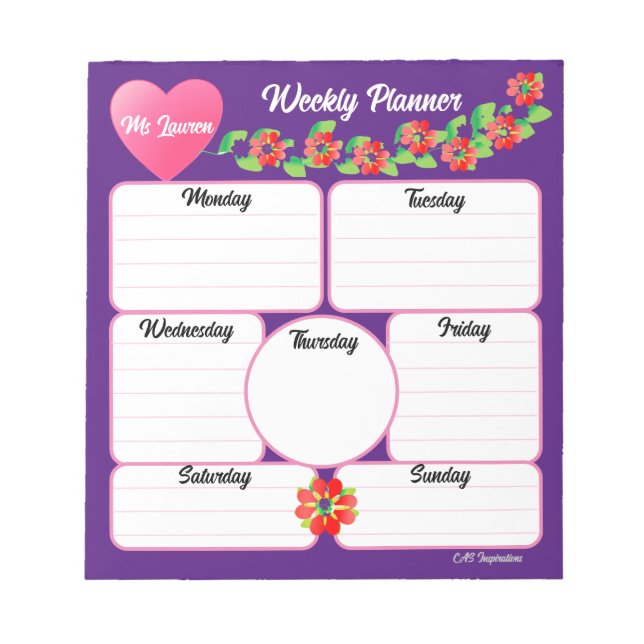 Arrangemangt Anteckningsblock för lila Veckoplansb (Framsida)
