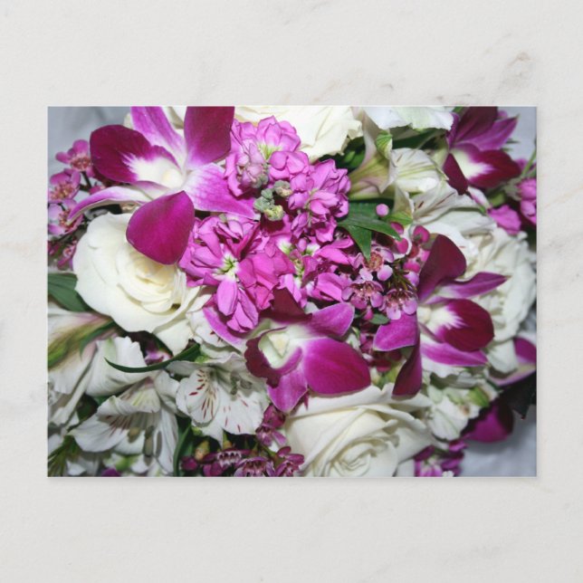 Arrangemangt foto med lila och vitblomma vykort (Framsida)