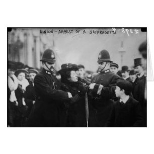 Arrestering av en Suffragette i London England c 1 Hälsningskort