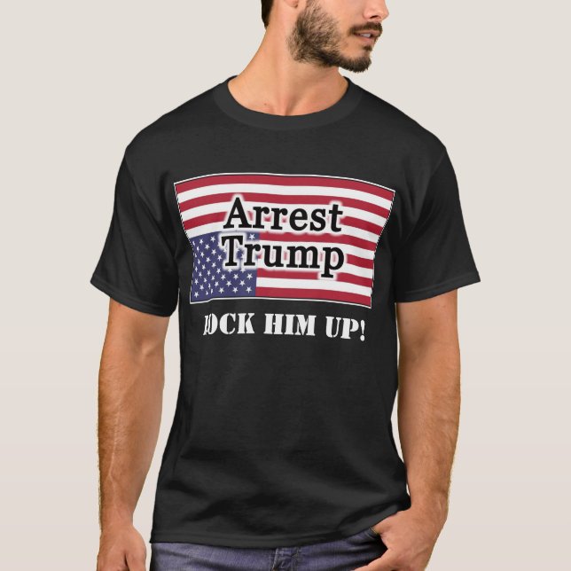 Arresteringstrump uppåt och nedåt på den amerikans t shirt (Framsida)