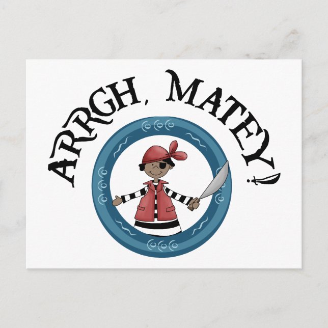 Arrgh Matey Pirat Boy Postcard Vykort (Framsida)