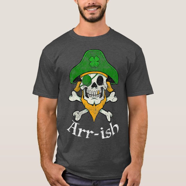 ARRish Funny Irish Pirat Klöver Skull Coola St. T Shirt (Framsida)