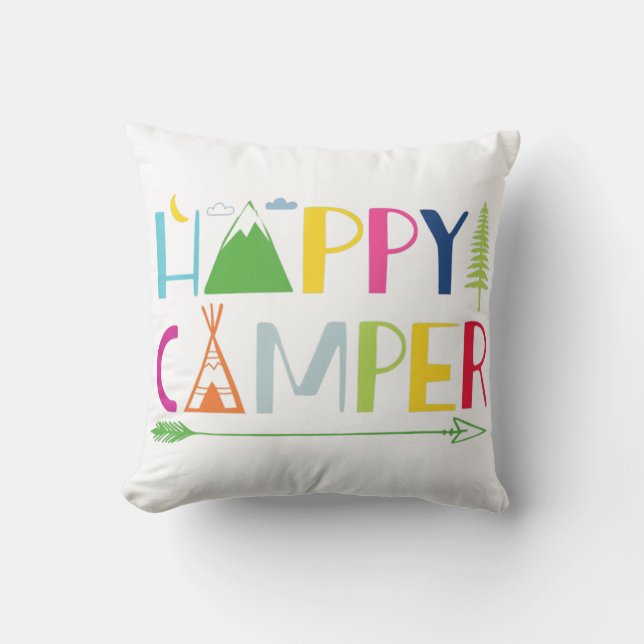 Arrow Camper Lycklig, sommarlägercamping Gift Mana Kudde (Framsida)