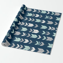 Arrow Feathers - mynta/grått on navy blue Gift Wra