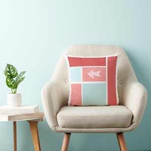 Arrow Mid Century Red Rosa Aqua Färg Block Kudde