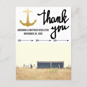 Arrows Faux Gold Foil Anchor Bröllop Tack Vykort