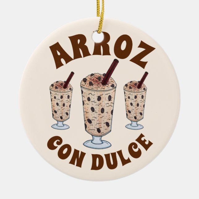 Arroz con Dulce Puerto Rican Coconut Ris Pudding Julgransprydnad Keramik (Framsidan)