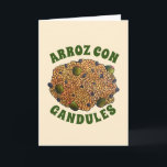 Arroz con Gandules Puertoricansk mat Ris Ärter Kort<br><div class="desc">Designen visar en originell illustration av arroz con gandules,  en puertoricansk maträtt bestående av ris och duvorter kokta med sofrito och huvudsakligen serveras under julen. Tillsammans med rostad fläsk är arroz con gandules Puerto Ricos nationalrätt.</div>