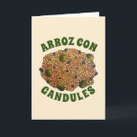 Arroz con Gandules Puertoricansk mat Ris Ärter Kort<br><div class="desc">Designen visar en originell illustration av arroz con gandules,  en puertoricansk maträtt bestående av ris och duvorter kokta med sofrito och huvudsakligen serveras under julen. Tillsammans med rostad fläsk är arroz con gandules Puerto Ricos nationalrätt.</div>