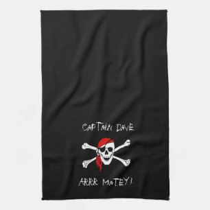 ARRR Matey Personlig Pirat Kitchen Towel Black Kökshandduk