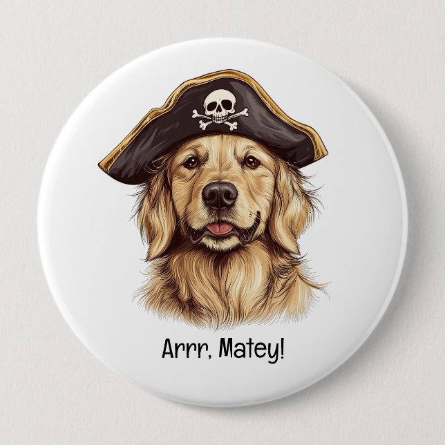 Arrr Matey Pirat Golden Retriever Hund Skull Knapp (Framsida)