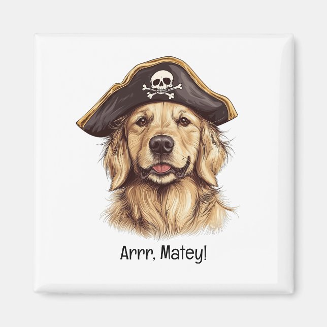 Arrr Matey Pirat Golden Retriever Hund Skull Magnet (Framsidan)