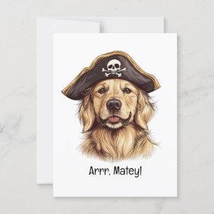 Arrr Matey Pirat Golden Retriever Hund Skull Vykort