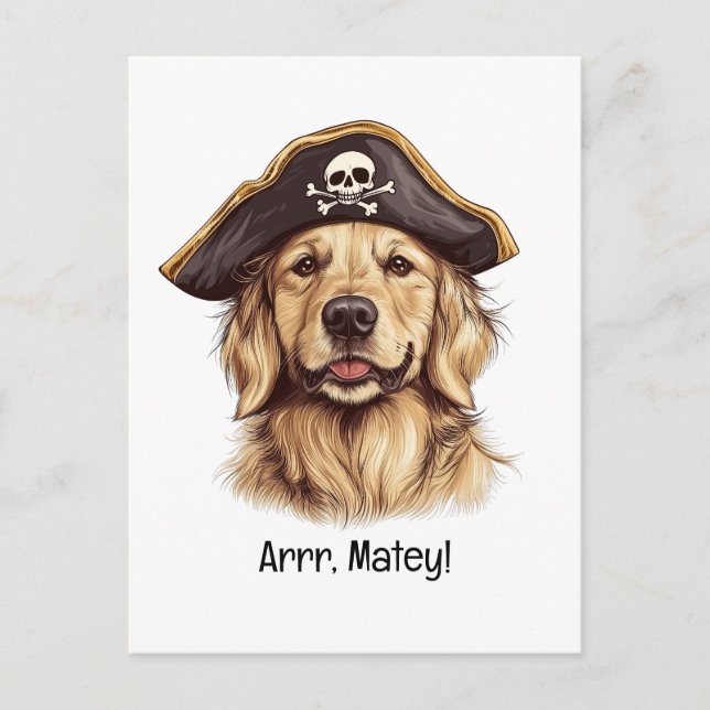 Arrr Matey Pirat Golden Retriever Hund Skull Vykort (Framsida)