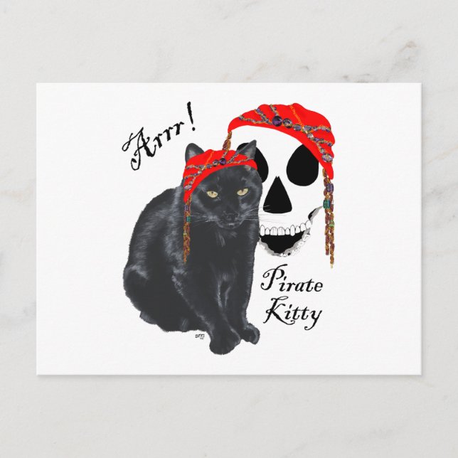 Arrrr! Svart Katt Sjörövare Kitty Vykort (Framsida)