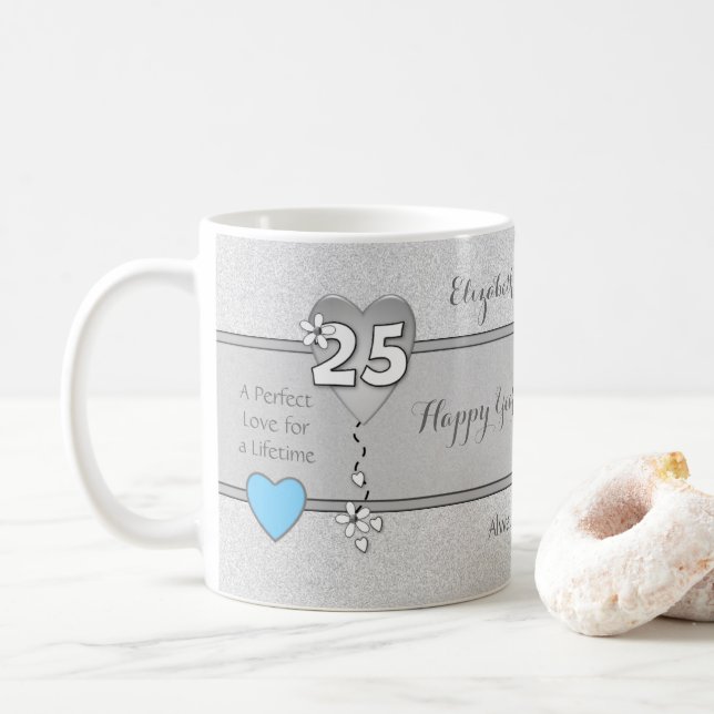Årsdag, 25 år med hjärta och namn kaffemugg (Med munk)