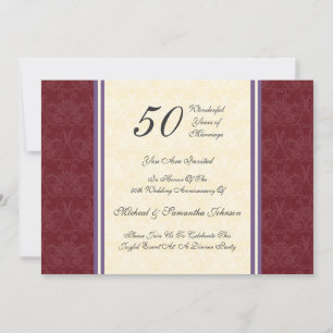Årsdag 50-årsdag för inbjudan till Burgundy Damask