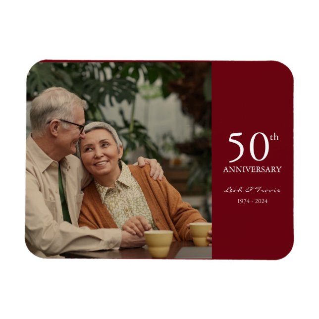 Årsdag, anpassningsbar foto bröllop modern röd vit magnet (Horisontell)