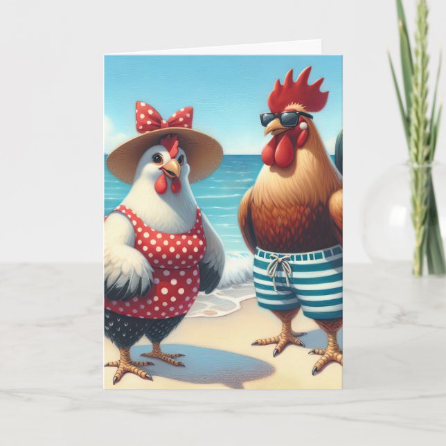 Årsdag Beach Chickens Wearing Swimods Kort (Framsida)