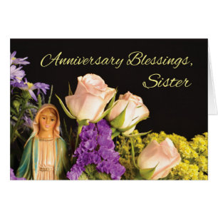 Årsdag Blessings, Mary med blommor Hälsningskort