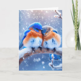 Årsdag Bluebirds Snuggling in Winter Kort