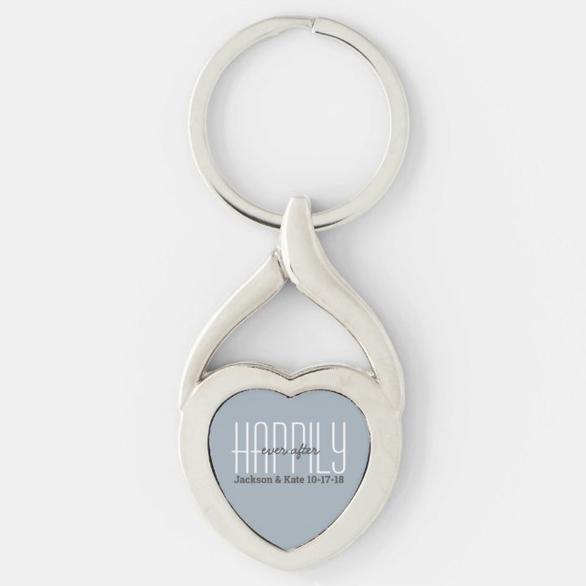 Årsdag Bröllopsdatum Lyckligt Alltid Efter Custom Twisted Heart Silverfärgad Nyckelring (Framsidan)