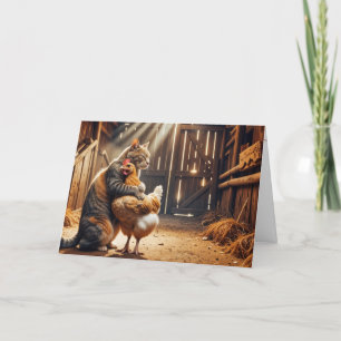 Årsdag Cat Hugger a Farm Chicken Kort